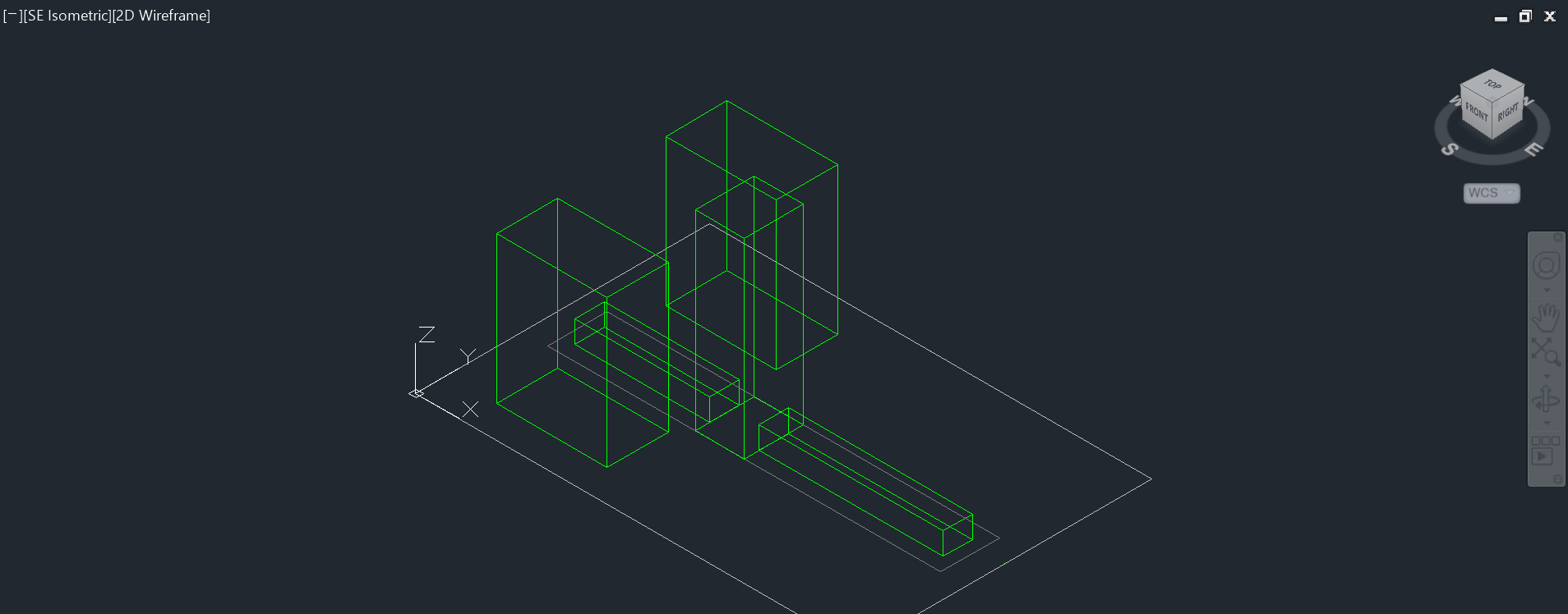 Freshly reopened AutoCAD viewport showing five native editable 3D solids