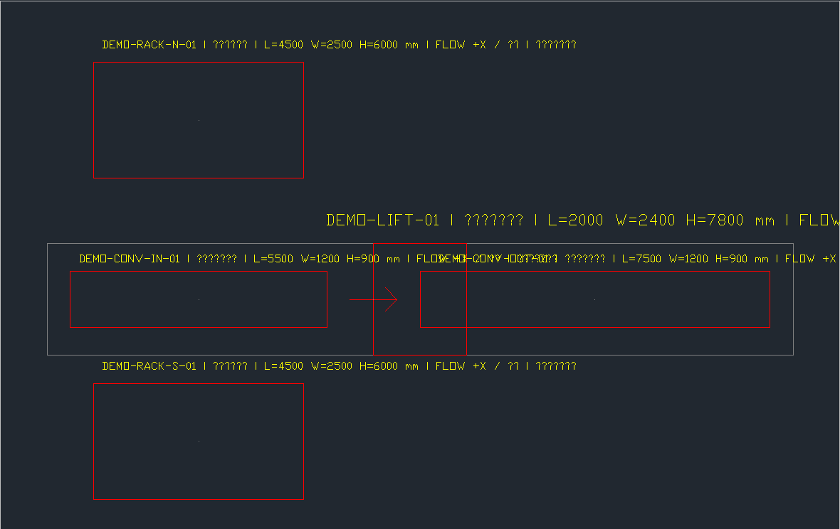 Actual AutoCAD work-copy viewport after the lift moved 1000 millimetres on X